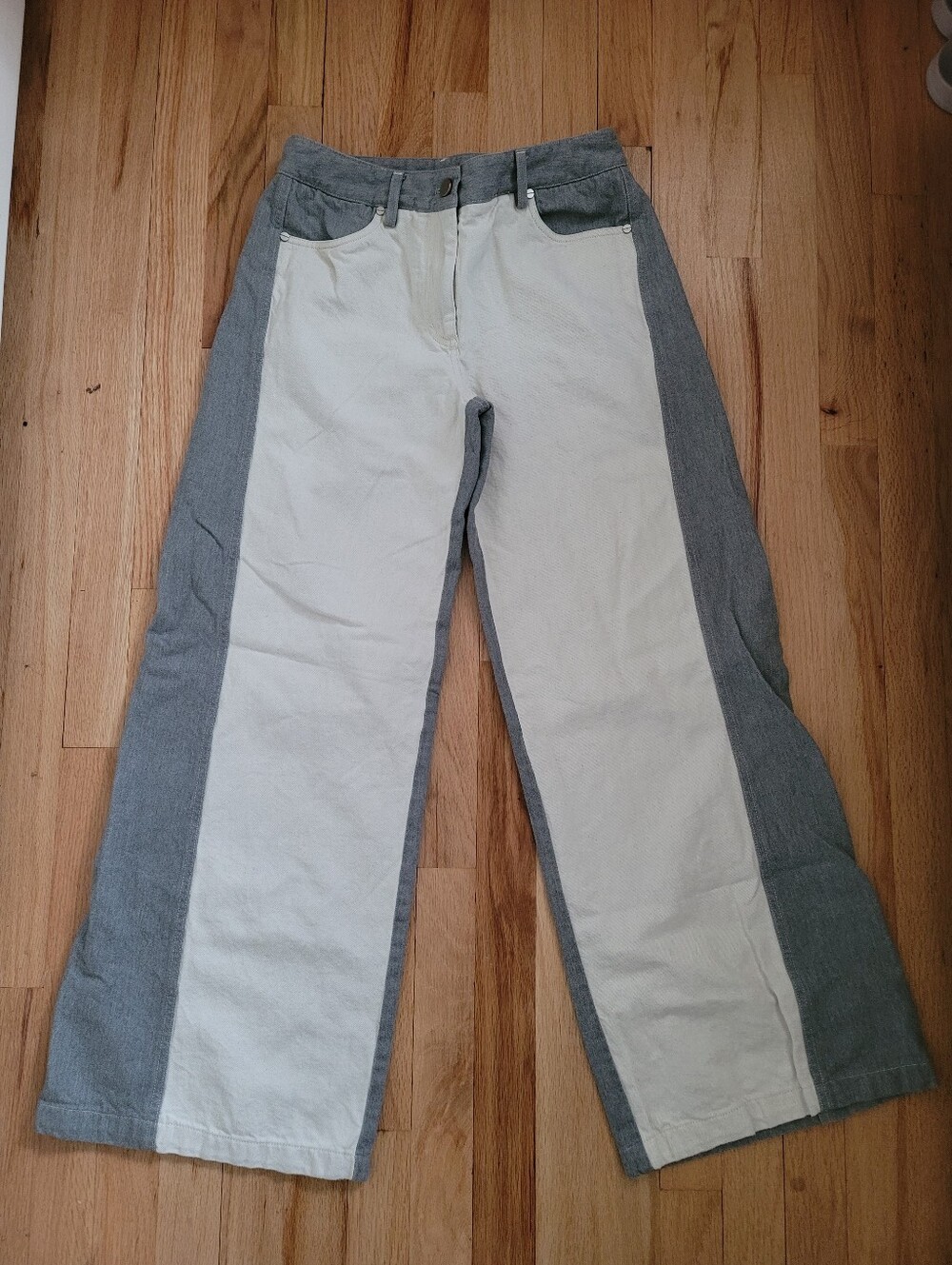 TWP Wide Leg Two Tone Ivory Gray Jeans Size 26 Pre-owned